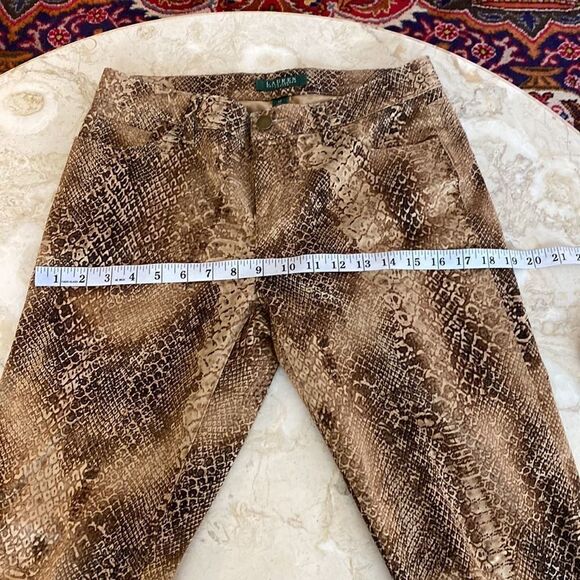 Lauren Ralph Lauren Brown & Tan Snakeskin Print Skinny Ankle Zip Pants - Picture 12 of 14